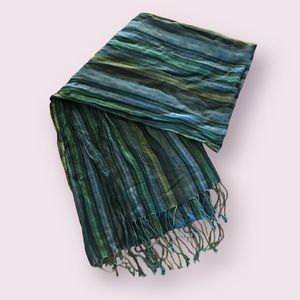🔥LAST CHANCE!  5 for $15 Striped Blue Green Fringe Scarf Sage Forest Teal